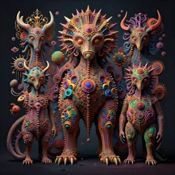 psychedelic creatures design, dramatic composition film cinematography, figurative surrealism depicting complex geometry, pop art 3 d fractal rendering, juxtapoz, 4 k wallpaper masterpiece