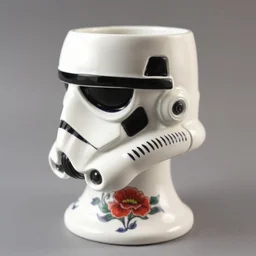 ebay. stormtrooper head vase, with highly detailed painted durch ceramics, art pottery, delftware, by james jean