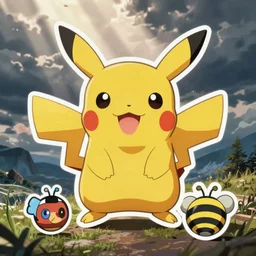 cute miss mascot pikachu pikachu pikachu pokemon sticker art, cronobreaker, beeple game icon