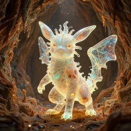 ( type pokemon ) creature creature in a alaska lush cavern, warm tones, bioluminescent bioluminescent translucent translucent : : by michal karcz, daniel merriam, victo ngai and guillermo del toro : : ornate, dynamic, particulate, intricate, elegant, highly detailed, centered, artstation, smooth, sharp focus, octane render, 3 d
