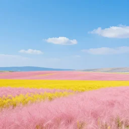 landscape, pink, yellow, blue, hyper realism