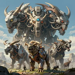 an intricate concept art, illustration, fantasy, large mechanical heads biomes, megafauna, ultra photorealistic, ultra sharp, artstation, cgsociety, masterpiece, digital art, anime colors, style by ivan talavera and wlop, hyperrealistic, octane render, 4 k