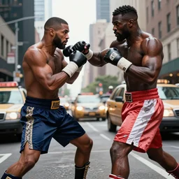 mr. t fighting kimbo slice in city street traffic, intricate complexity, extremely detailed, very sharp,