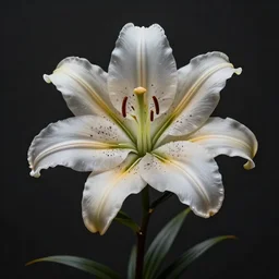 a frontal studio headshot photograph of an elder demon resembling a large lily asiatic with teeth.