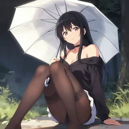 anime girl in pantyhose with umbrella