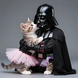 Darth vader kissing a kitten in a tutu, studio lighting, 4k