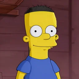dramatic portrait of chinese boy buzz cut, in the style of the simpsons