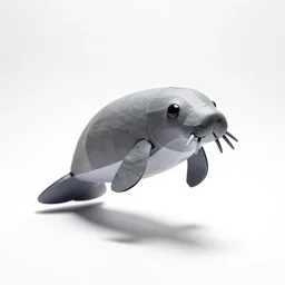papercraft manatee, studio photography, full body, isolated on a pure white background, centered, entire subject in frame, sharp focus, soft studio lighting