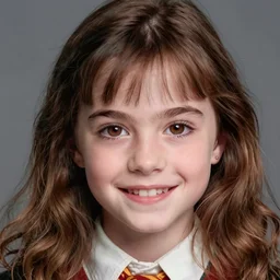 photo portrait 1 5 - year old girl with lush brown hair, hermione granger, large front teeth, and bright piercing brown eyes, hyper realistic face, beautiful eyes, by mario testino