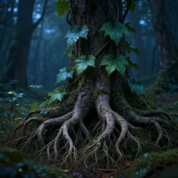 evening forest night vine leaves magic roots gorgeous hd render professional 8 k trending on artstation