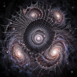 fractal spiderweb spirals crossed with spiral galaxy images with infinite depth and detail, high quality photorealistic art