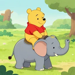 Winnie the Pooh riding an elephant