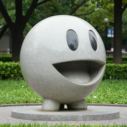 marble statue of pac - man in a park