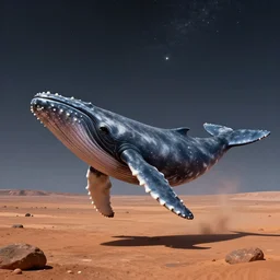 whale on mars, photorealistic, very detailed, high definition mars landscape, gorgeous whale, stars in the sky, award winning photograph