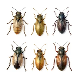 a group of three different insects on a white background, an illustration by ken sugimori, pixiv contest winner, concept art, pixel perfect, repeating pattern, 2 d game art