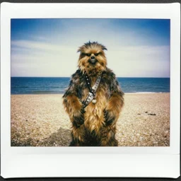 polaroid photo of jabba the hutt at the beach in england. photo by martin parr