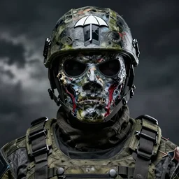 gediminas pranckevicius zombie spec - ops head with mask, resident evil umbrella corporation logo on forehead, special forces, dark design, professional photo, intricate details