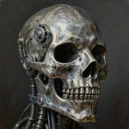 closeup of metal Skeletal mask, intricate, biomechanical, mechanical by h.r giger, giger, highly detailed, soft lighting, 8k resolution, oil on canvas