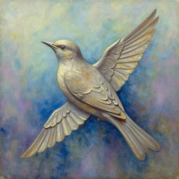 ultra fantasy art oil painting under watercolor painting engraved and carved into a bird