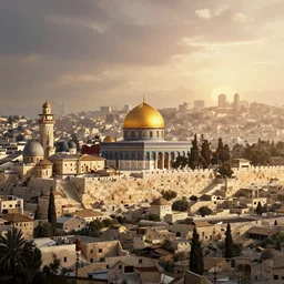 Intricate matte painting of city of Jerusalem at dawn before sunrise, Inspired by Assassin's Creed 1, by James Gurney, unreal engine, Trending on artstation.