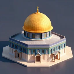 a low poly isometric render of dome of the rock in the style of monument valley, intricate, elegant, smooth shading, soft lighting, illustration, simple, solid shapes, by magali villeneuve, jeremy lipkin and michael garmash, rob rey and kentaro miura style, octane render