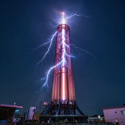 A Towering Plasma Tesla Coil crackling with lighting.