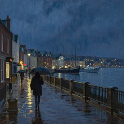 victorian harbour night, rain, a beautiful painting, Greg rutkowski