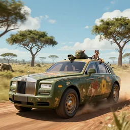 a militarised car designed by rolls royce driving through madagascar, artgerm and wolp, an epic fantasy, volumetric light, detailed, an epic fantasy, trending on art station, octane render, midsommar