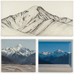 himalayas by dan mumford and peter doig and edward hopper, symmetrical, minimal, black ink, thick lines highly detailed, muted colours 8 k
