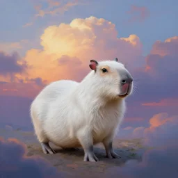 white capybara in a non - euclidian space, surreal photography, sunrise dramatic light, impressionist painting, colorful clouds, digital painting, artstation, kilian eng, john harris, bastien lecouffe - deharme, simon stalenhag, flower face