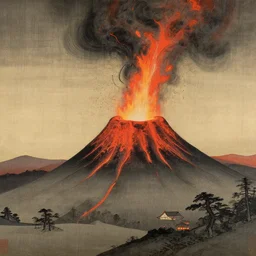 volcanic eruption, classical japanese art