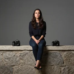 a woman sitting on top of a stone wall, a character portrait, pexels contest winner, dau - al - set, photo taken with nikon d 7 5 0, dslr, studio portrait