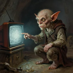a medieval goblin watching television painted by otto dix, detailed digital art, trending on Artstation
