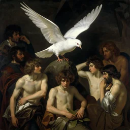 triangular occult diagram of a dove by wayne barlowe, gustav moreau, goward,  Gaston Bussiere and roberto ferri, santiago caruso, and austin osman spare