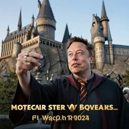 Elon Musk taking a selfie at Hogwarts school of witchcraft and wizardry, photography, highly-detailed, award-winning