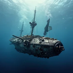 pirate spaceship!!! flying underwater!! fog, volumetric light, terry gilliam!!!! style