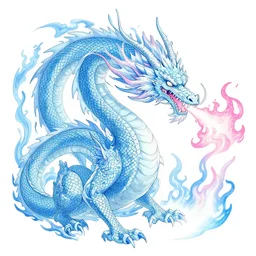 a fire breathing dragon breathing blue white and pink flames, highly detailed, anime, studio ghibli, vector line art, clean cel shaded vector art, fantasy art, by rossdraws, lois van baarle and ilya kuvshinov and ross tron and sandara tang