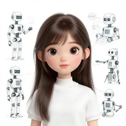 anthropomorphic social bot network, blueprint, cute girl with very very very very beautiful face