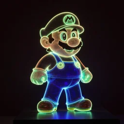 a laser glass sculpture of mario, laser glass art.