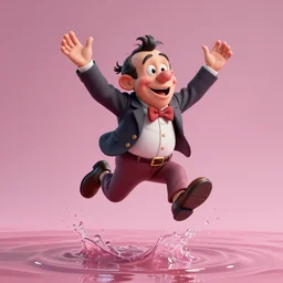 the character goofy jumping into pink water
