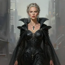 a photo of charlize theron as a sorceress, urban motifs, intricate, elegant, highly detailed, digital painting, trending on artstation, concept art, smooth sharp focus, illustration, art by artgerm and greg rutkowski
