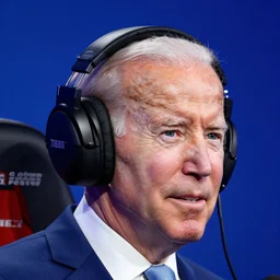 Joe Biden wearing gaming headphones