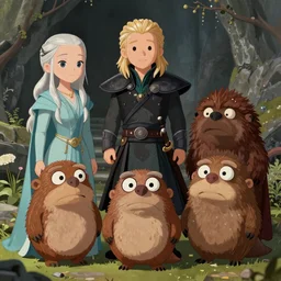 beautiful digital painting of Clangers british characters as jon snow and daenerys in game of thrones