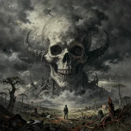 surrealism drawing of the end of the world., horror,
