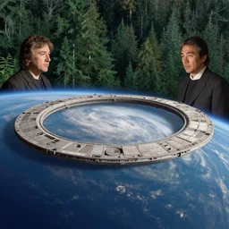 intergalactic stargate portal on a planet with a forest in the background by lawren harris and russell dongjun lu