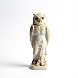 petite athena with owl, studio photography, full body, standing, isolated on a pure white background, centered, whole figure in frame, sharp focus, studio lighting