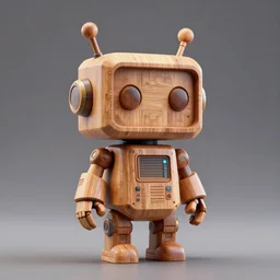3 d octane render ultra photo realistic, wood figurine art cute robot wood cyberpunk style popart gilleard james