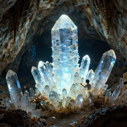 a cave with huge glowing crystals, art by donato giancola and greg rutkowski