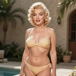 Marilyn Monroe in a string bikini, photorealistic, 4K, octane, art shot