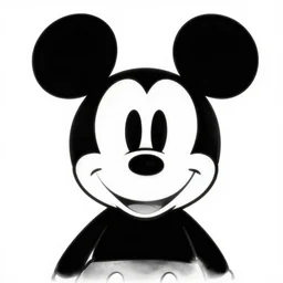 sad mickey mouse on a white background, black and white, perfect eyes, detailed faces, outsider art, esoteric art,